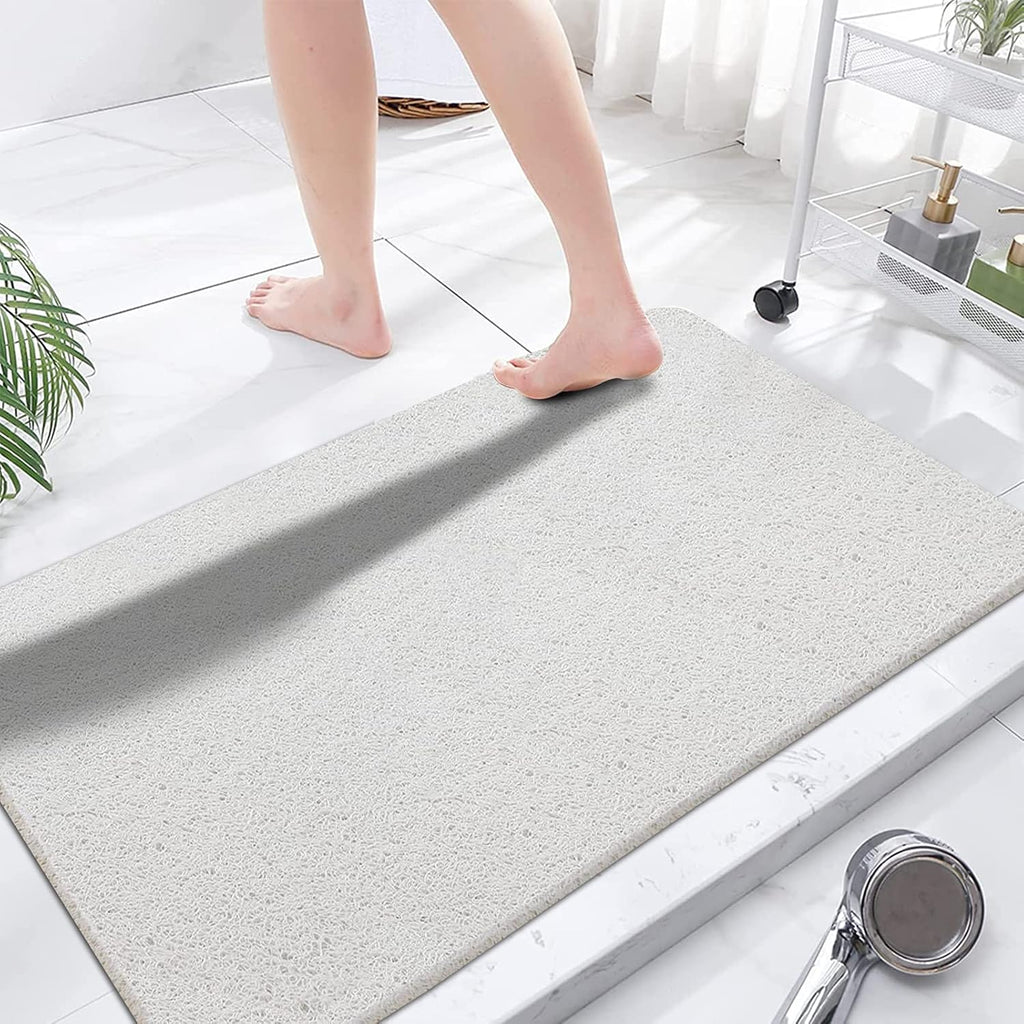 Eyrmat Non-Slip Shower Mat, No Suction Cups, PVC Loofah Material, Quick Drying, Grey, 15.7 x 36 Inches