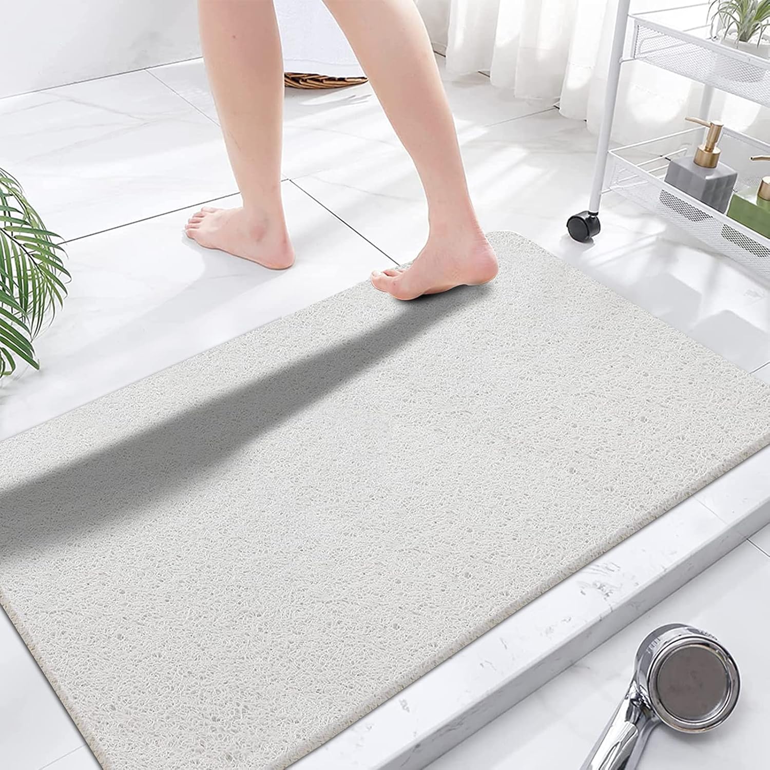 Eyrmat Non-Slip Shower Mat, No Suction Cups, PVC Loofah Material, Quick Drying, Grey, 15.7 x 36 Inches