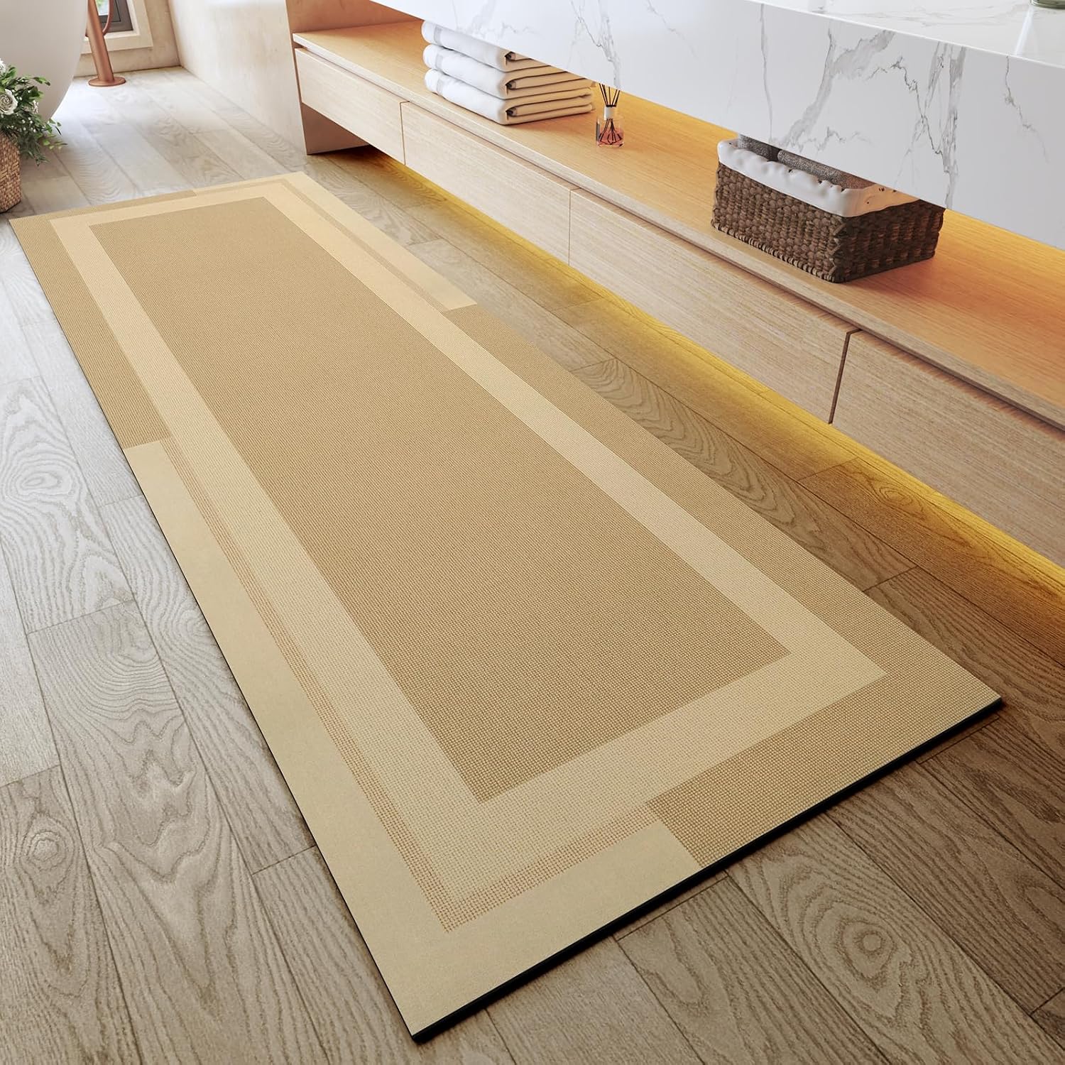Eyrmat Non-Slip Bath Mat, Rubber Backing, Ultra Thin, Quick Dry, Absorbent, Washable, Gray, 16 x 24 Inches