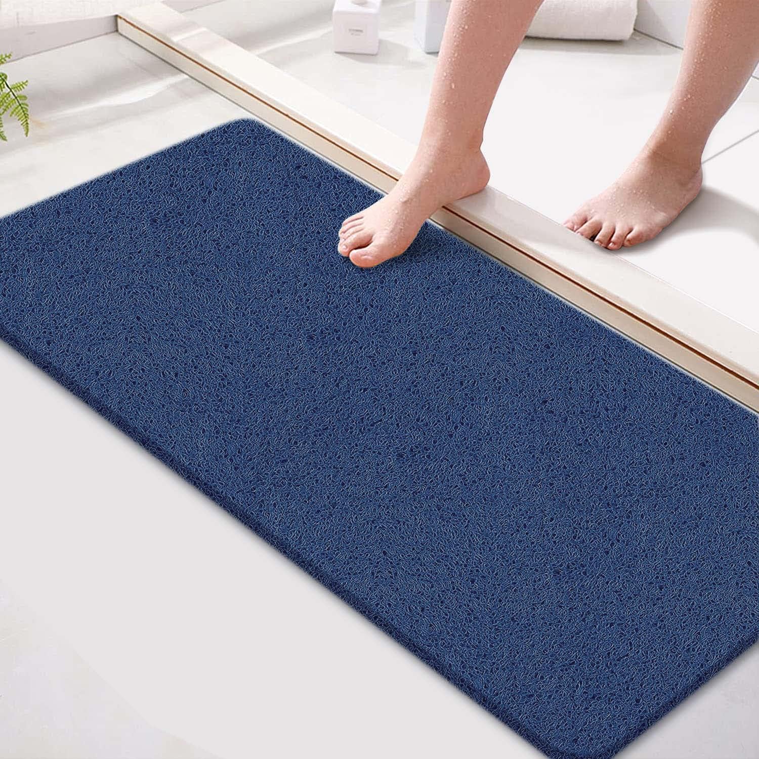Eyrmat Non-Slip Shower Mat, No Suction Cups, PVC Loofah Material, Quick Drying, Grey, 15.7 x 36 Inches