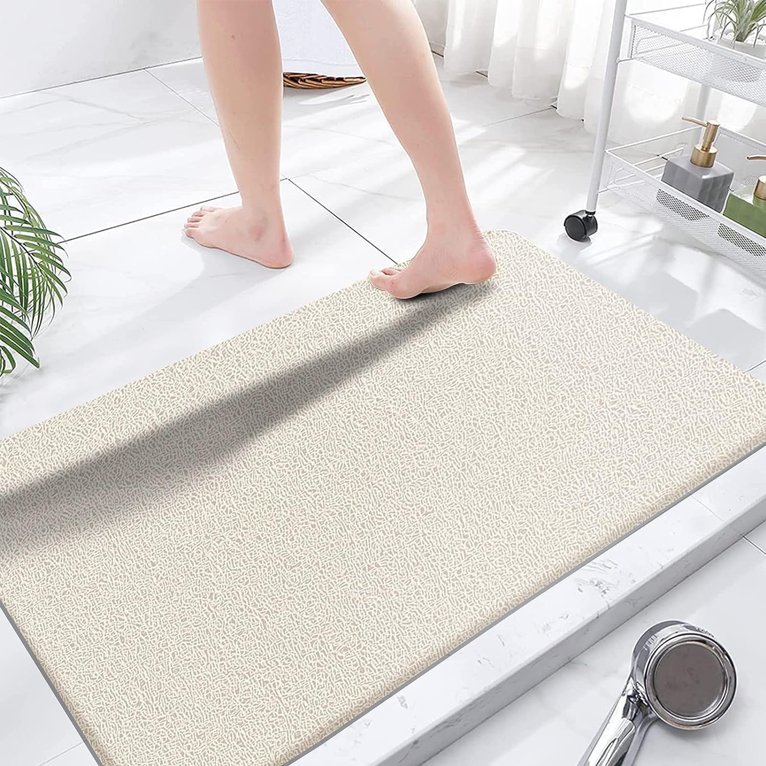Eyrmat Non-Slip Shower Mat, No Suction Cups, PVC Loofah Material, Quick Drying, Grey, 15.7 x 36 Inches