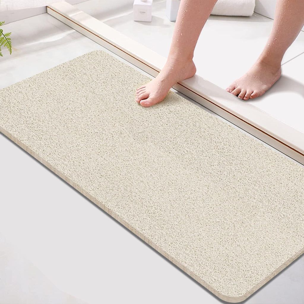 Eyrmat Non-Slip Shower Mat, No Suction Cups, PVC Loofah Material, Quick Drying, Grey, 15.7 x 36 Inches