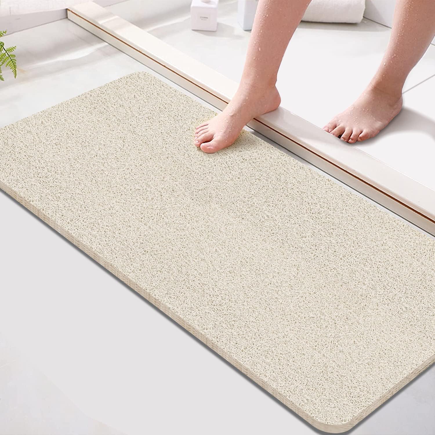 Eyrmat Non-Slip Shower Mat, No Suction Cups, PVC Loofah Material, Quick Drying, Grey, 15.7 x 36 Inches