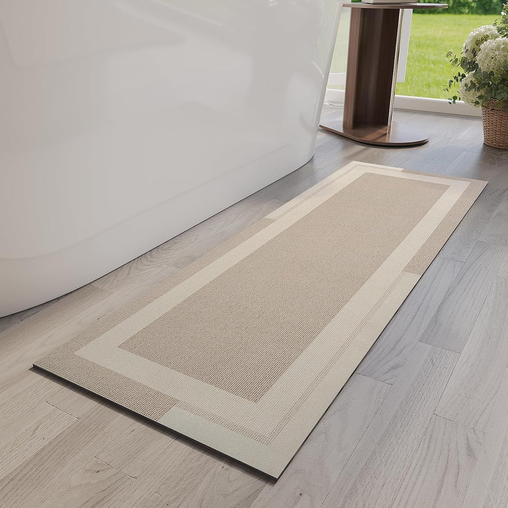 Eyrmat Non-Slip Bath Mat, Rubber Backing, Ultra Thin, Quick Dry, Absorbent, Washable, Gray, 16 x 24 Inches