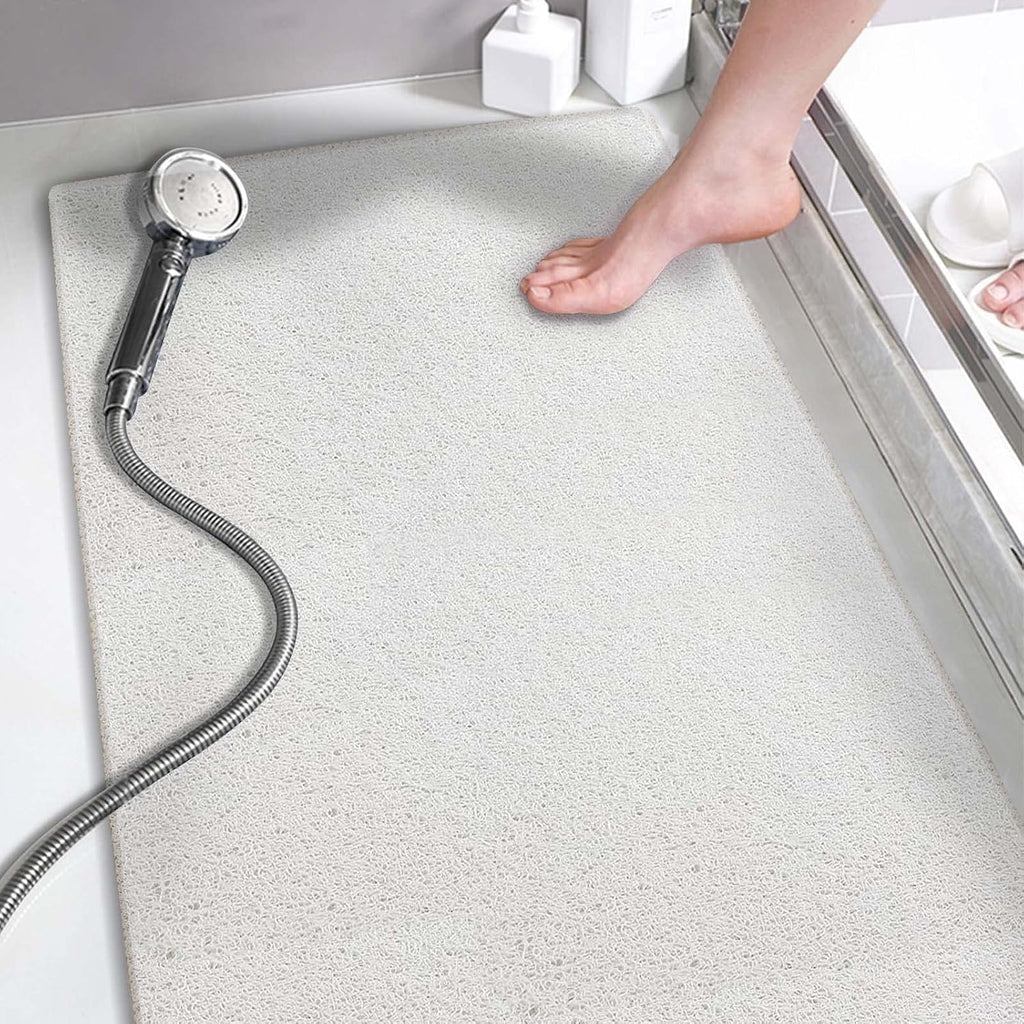 Eyrmat Non-Slip Shower Mat, No Suction Cups, PVC Loofah Material, Quick Drying, Grey, 15.7 x 36 Inches