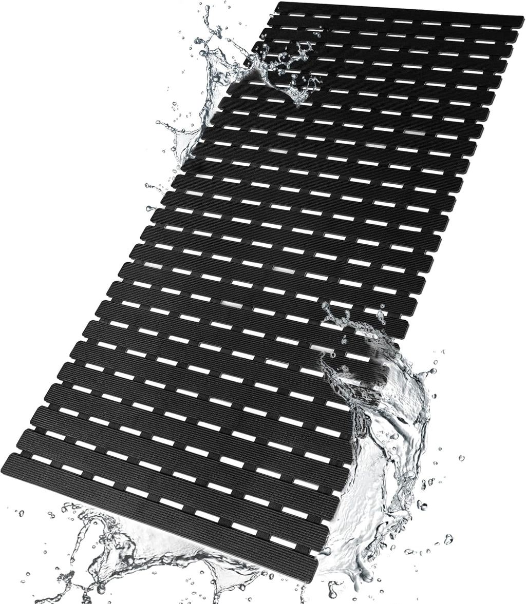 Eyrmat Non-Slip Bathtub Mat, with Suction Cups and Drain Holes, Trimmable Design, 27.5 x 15.7 Inches