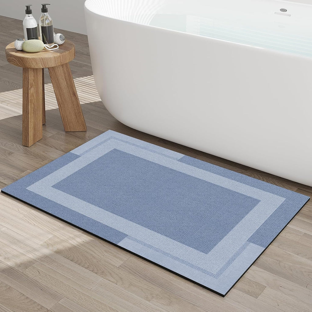 Eyrmat Non-Slip Bath Mat, Rubber Backing, Ultra Thin, Quick Dry, Absorbent, Washable, Gray, 16 x 24 Inches