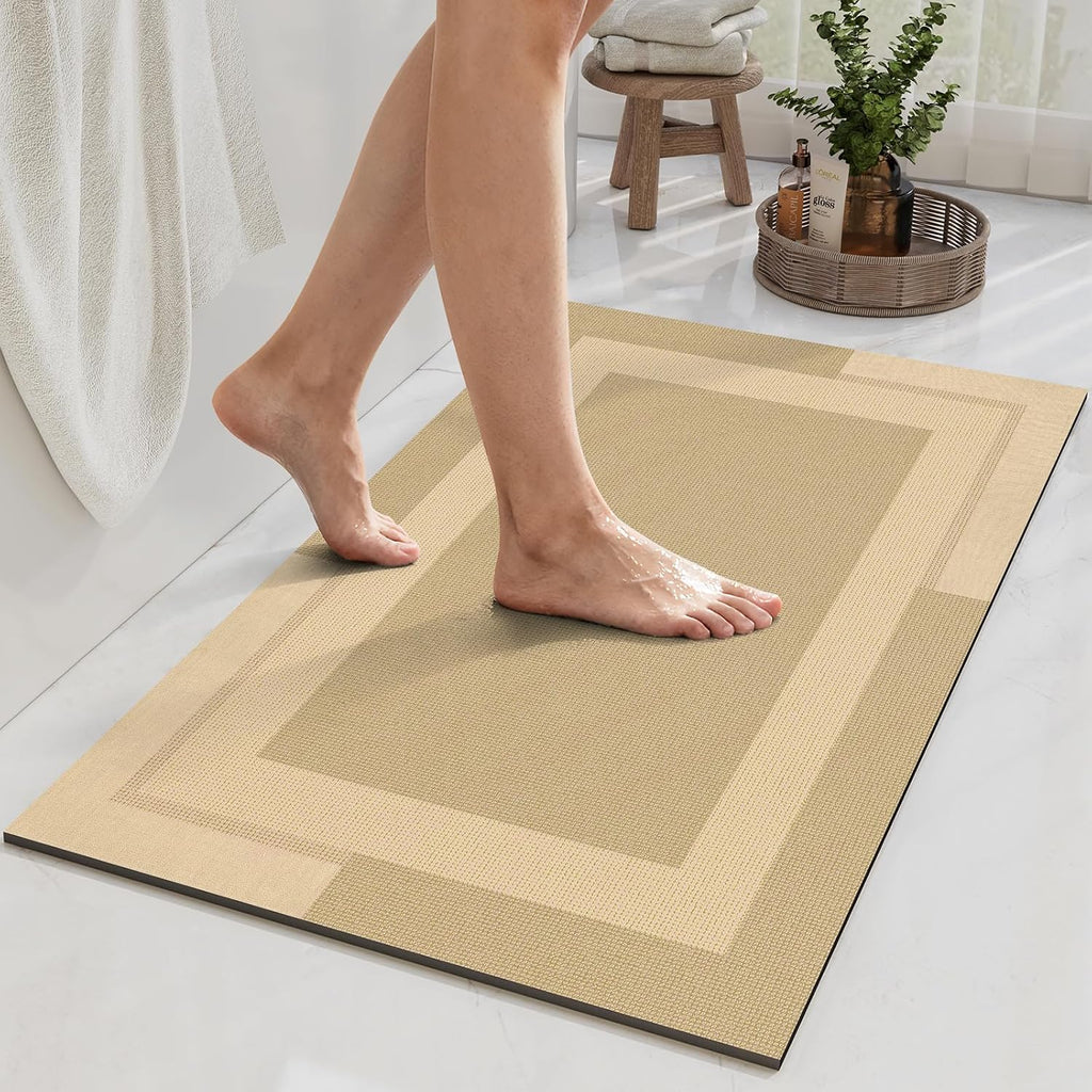 Eyrmat Non-Slip Bath Mat, Rubber Backing, Ultra Thin, Quick Dry, Absorbent, Washable, Gray, 16 x 24 Inches