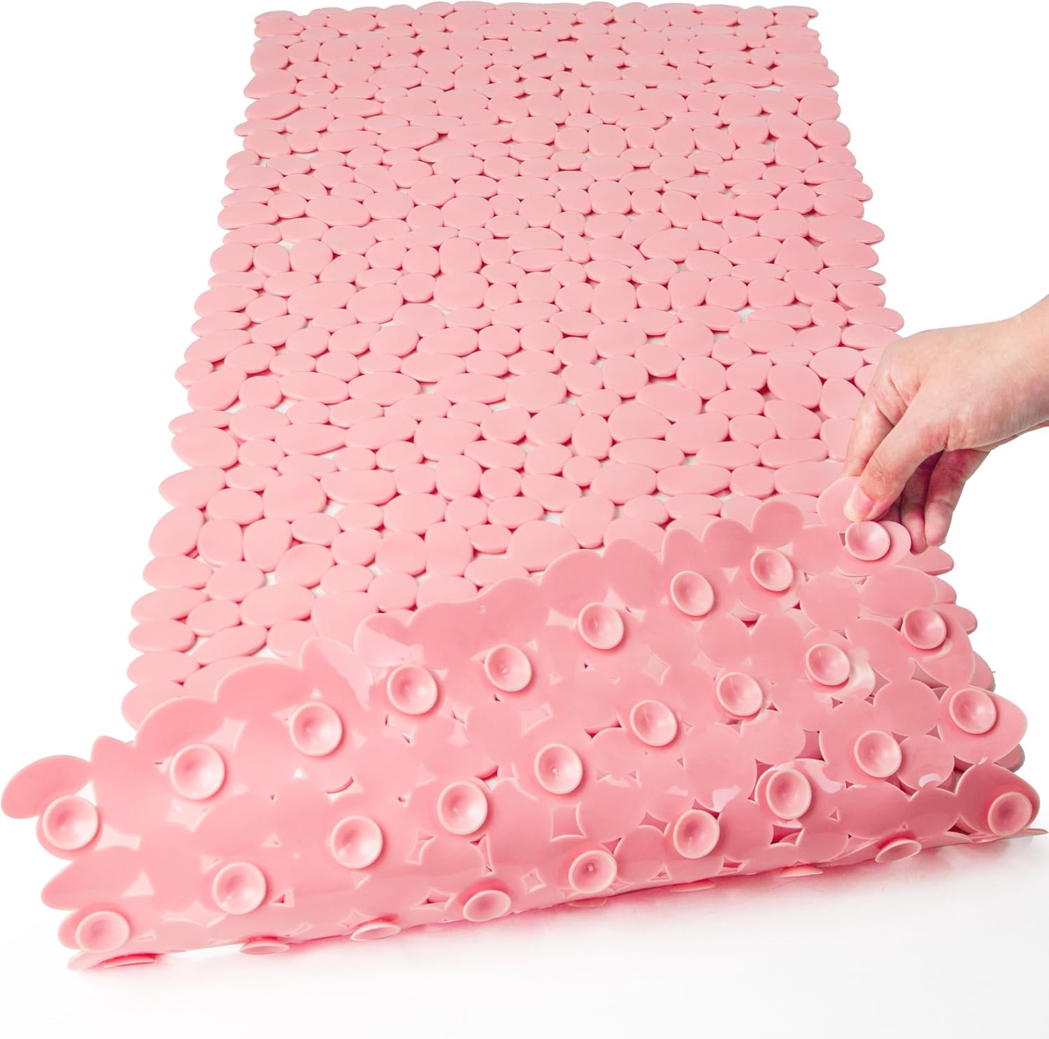 Eyrmat Non-Slip Pebble Bathtub Mat, Black, 16 x 35 Inches, with Drain Holes and Suction Cups, for Smooth Tubs