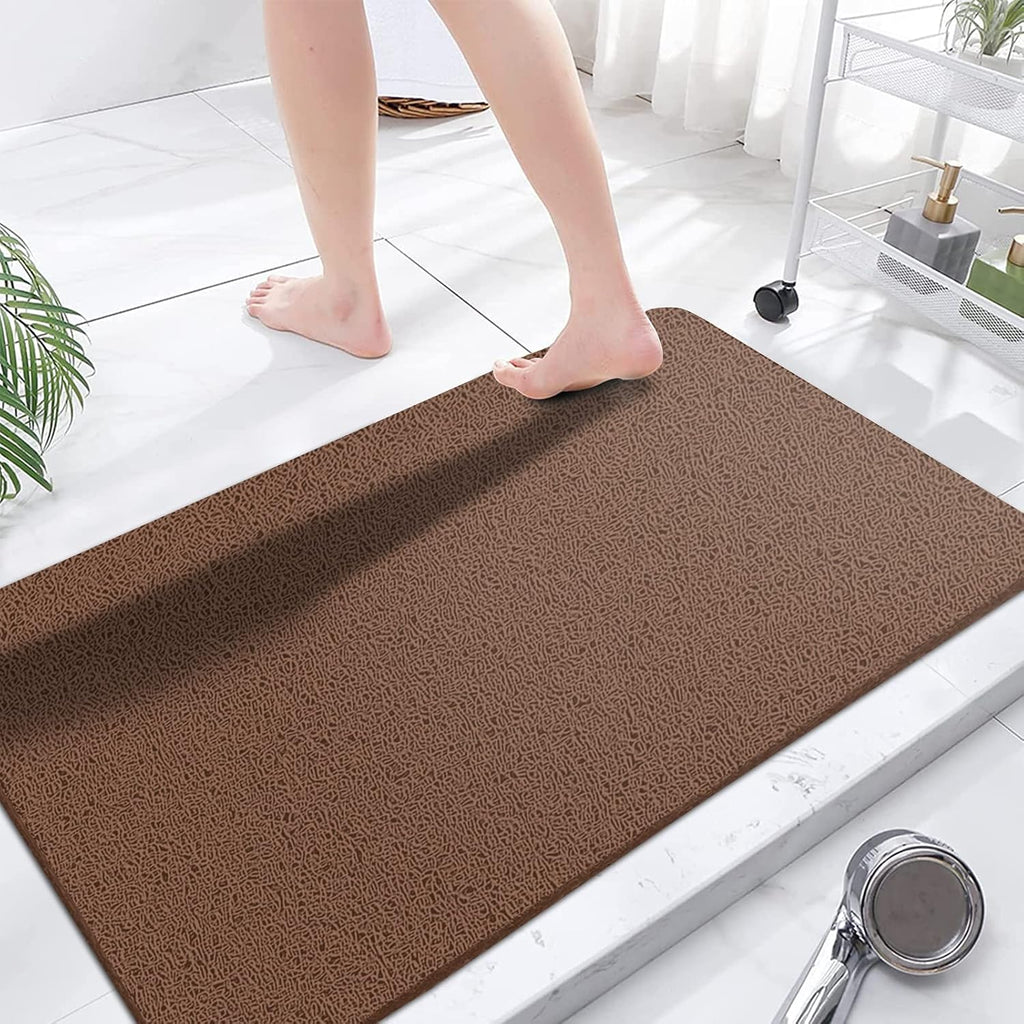 Eyrmat Non-Slip Shower Mat, No Suction Cups, PVC Loofah Material, Quick Drying, Grey, 15.7 x 36 Inches