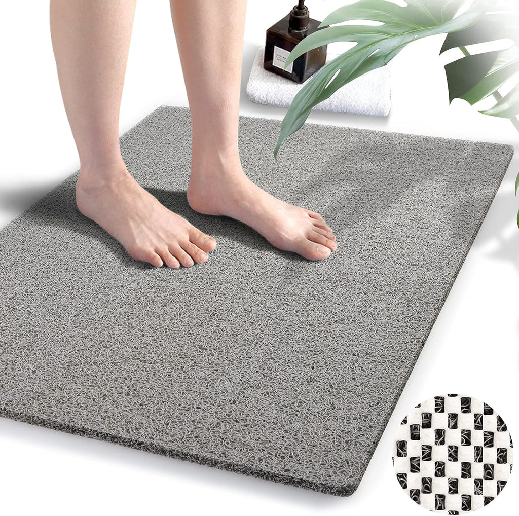 Eyrmat Non-Slip Shower Mat, No Suction Cups, PVC Loofah Material, Quick Drying, Grey, 15.7 x 36 Inches