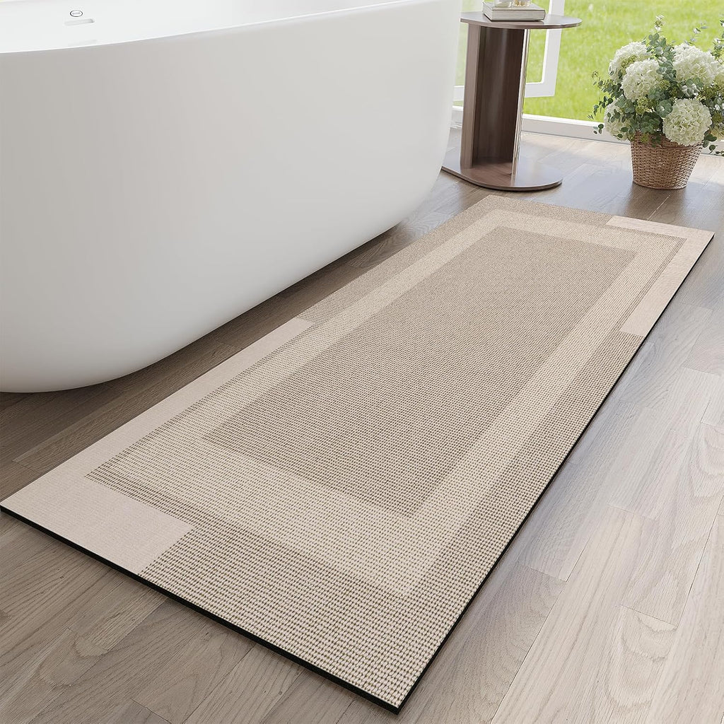 Eyrmat Non-Slip Bath Mat, Rubber Backing, Ultra Thin, Quick Dry, Absorbent, Washable, Gray, 16 x 24 Inches
