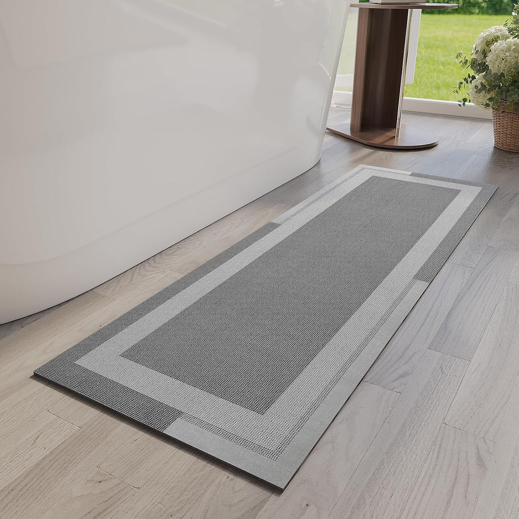 Eyrmat Non-Slip Bath Mat, Rubber Backing, Ultra Thin, Quick Dry, Absorbent, Washable, Gray, 16 x 24 Inches