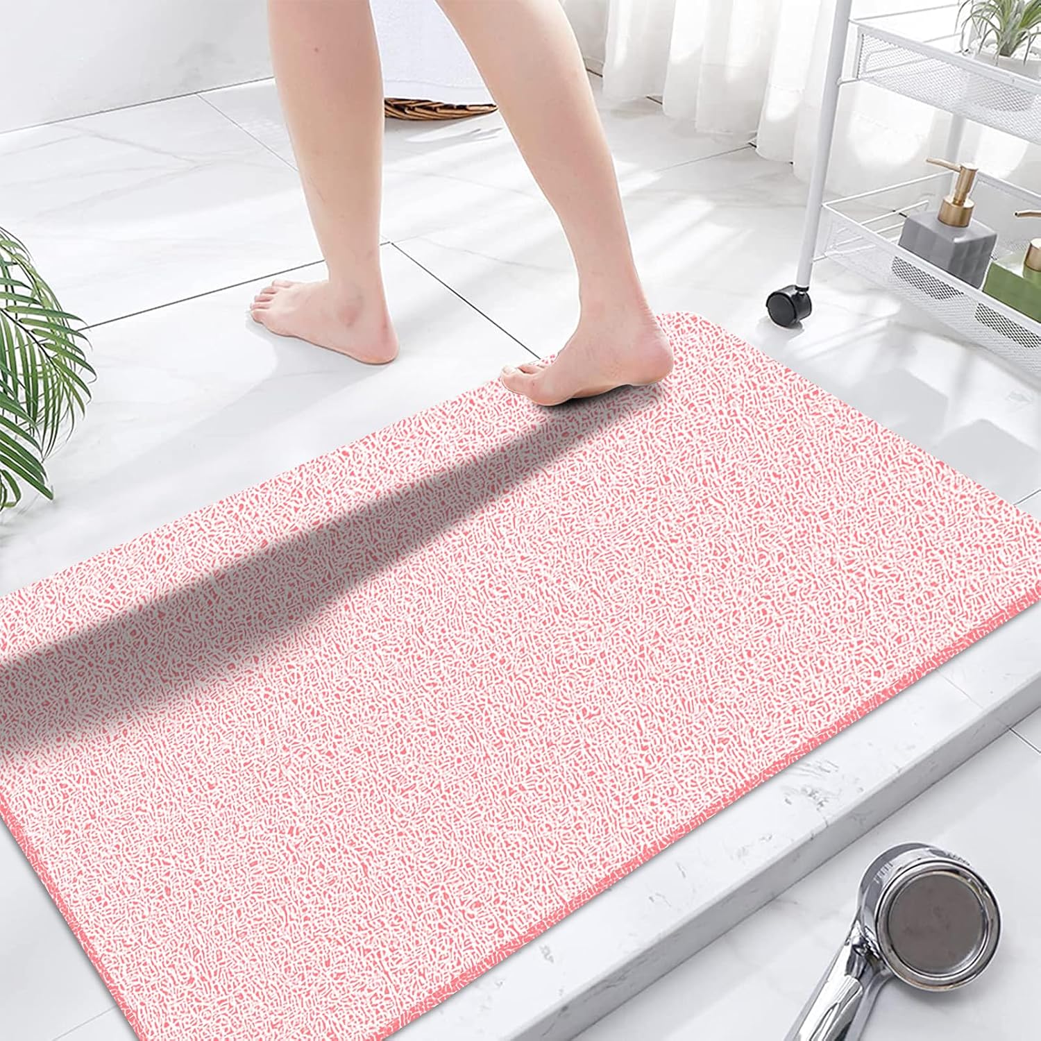 Eyrmat Non-Slip Shower Mat, No Suction Cups, PVC Loofah Material, Quick Drying, Grey, 15.7 x 36 Inches