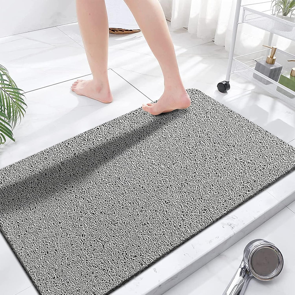 Eyrmat Non-Slip Shower Mat, No Suction Cups, PVC Loofah Material, Quick Drying, Grey, 15.7 x 36 Inches