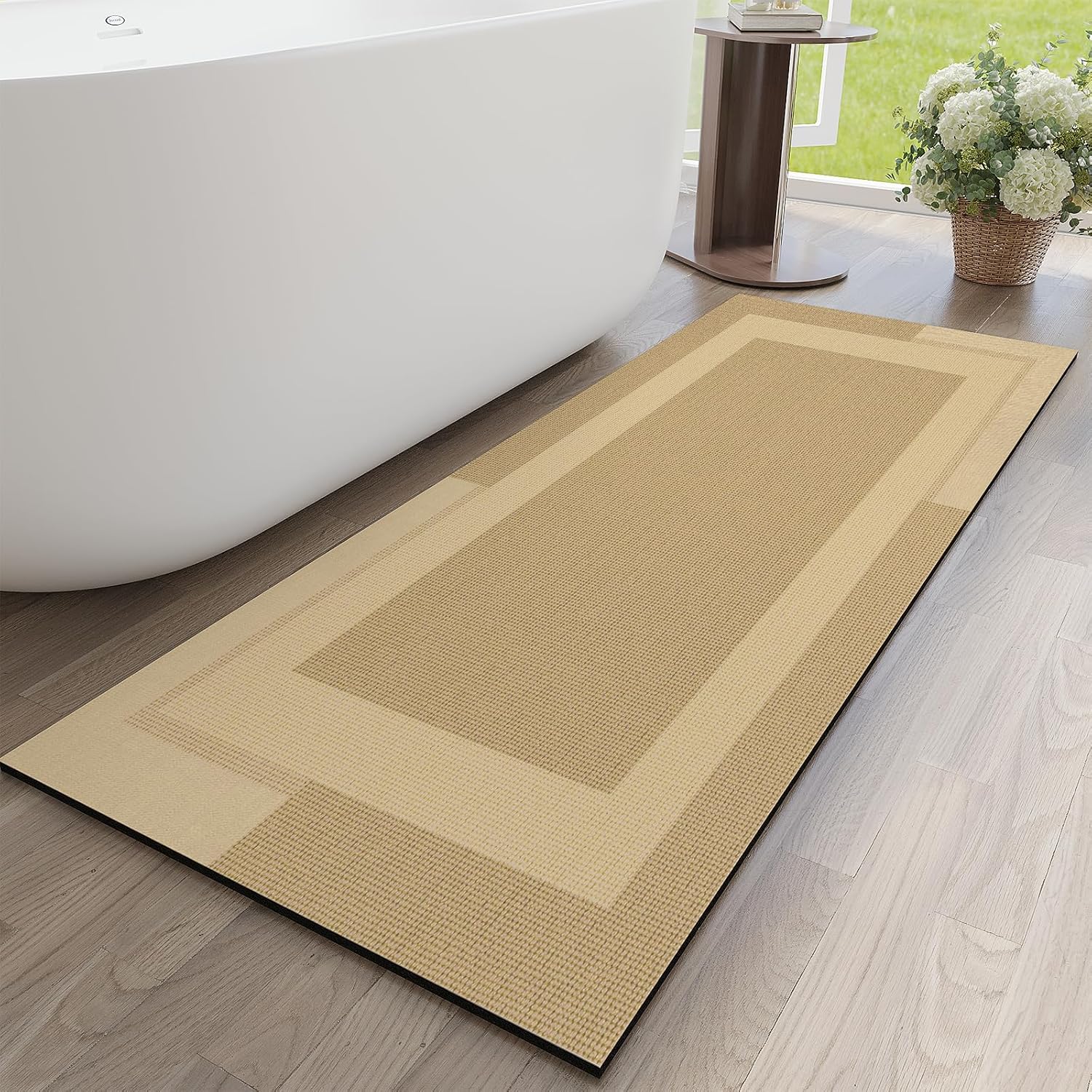 Eyrmat Non-Slip Bath Mat, Rubber Backing, Ultra Thin, Quick Dry, Absorbent, Washable, Gray, 16 x 24 Inches