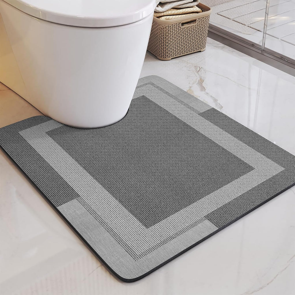 Eyrmat Non-Slip Bath Mat, Rubber Backing, Ultra Thin, Quick Dry, Absorbent, Washable, Gray, 16 x 24 Inches