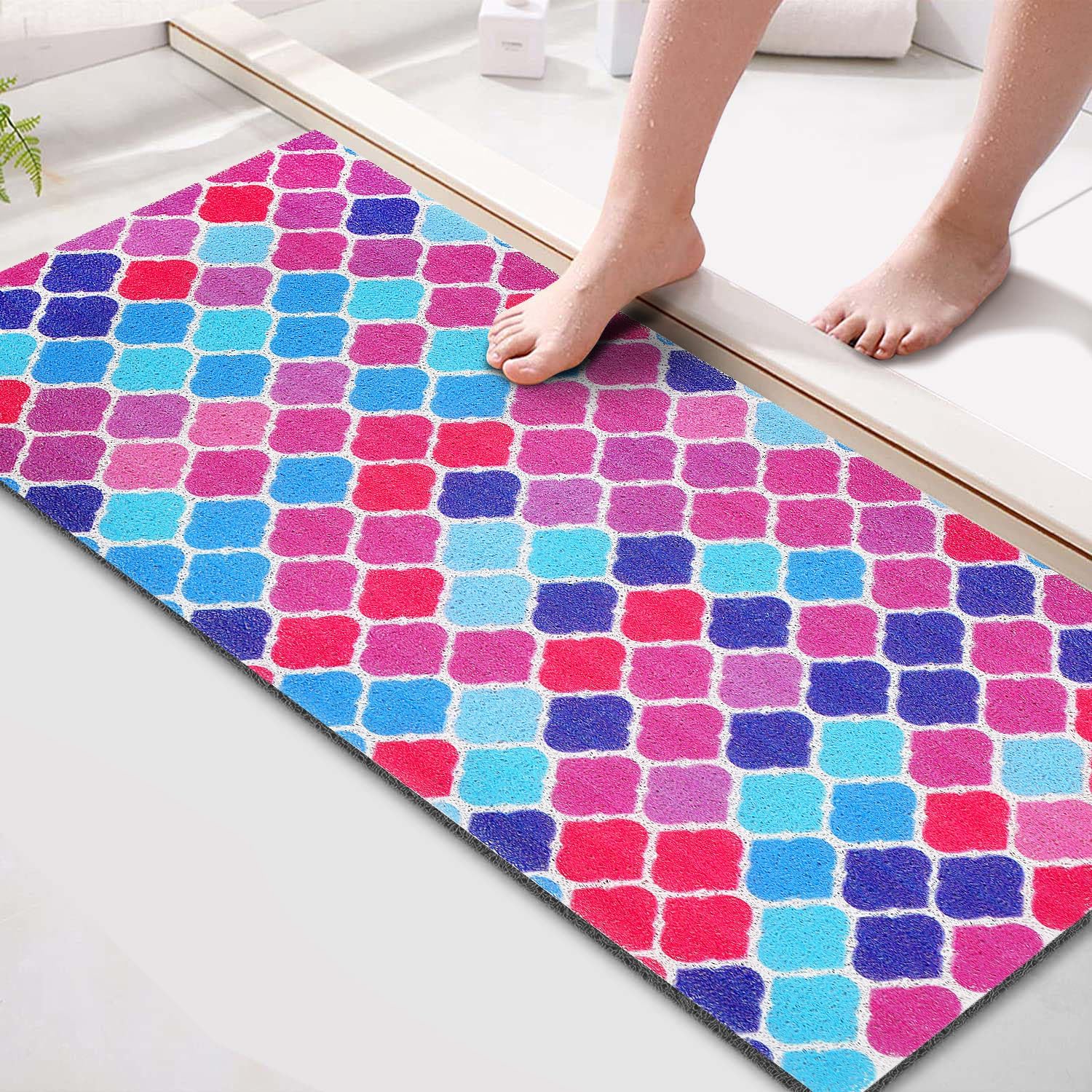 Eyrmat Non-Slip Shower Mat, No Suction Cups, PVC Loofah Material, Quick Drying, Grey, 15.7 x 36 Inches