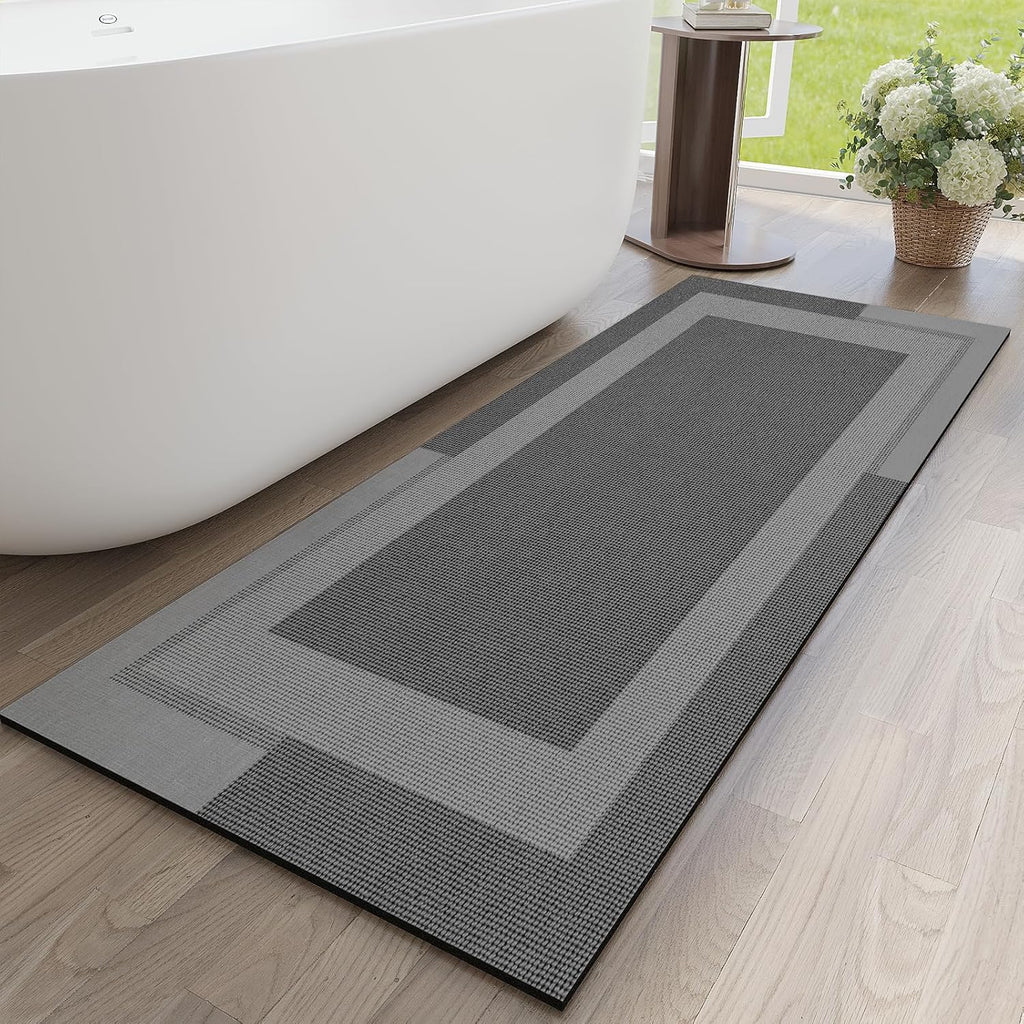 Eyrmat Non-Slip Bath Mat, Rubber Backing, Ultra Thin, Quick Dry, Absorbent, Washable, Gray, 16 x 24 Inches