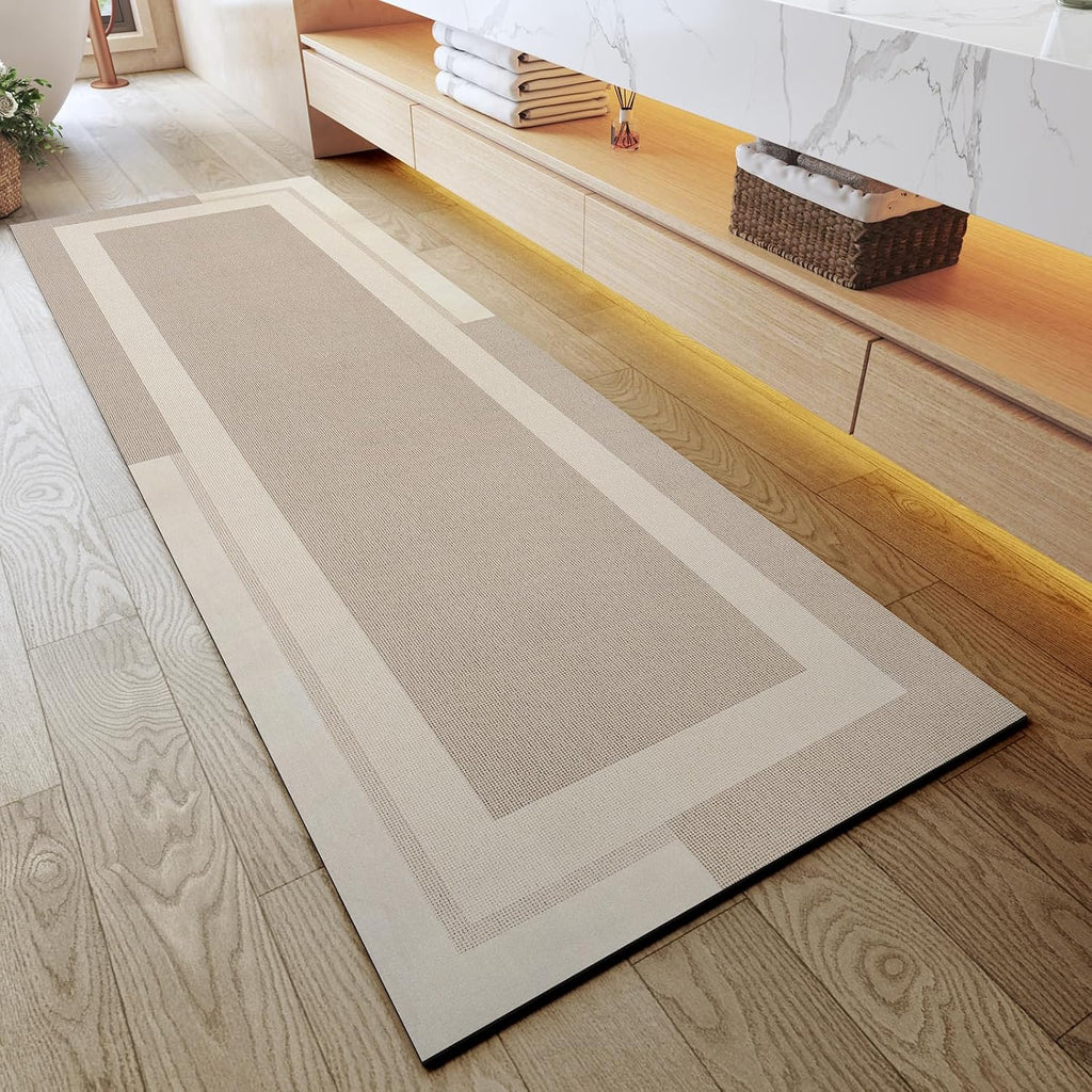 Eyrmat Non-Slip Bath Mat, Rubber Backing, Ultra Thin, Quick Dry, Absorbent, Washable, Gray, 16 x 24 Inches