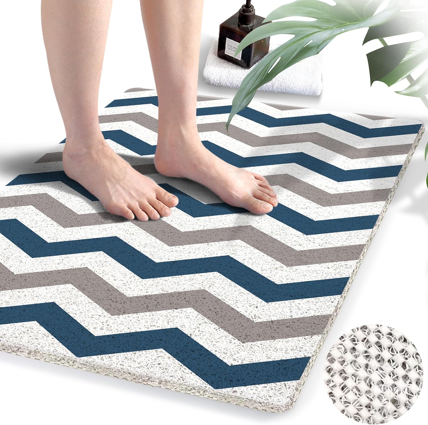 Eyrmat Non-Slip Shower Mat, No Suction Cups, PVC Loofah Material, Quick Drying, Grey, 15.7 x 36 Inches