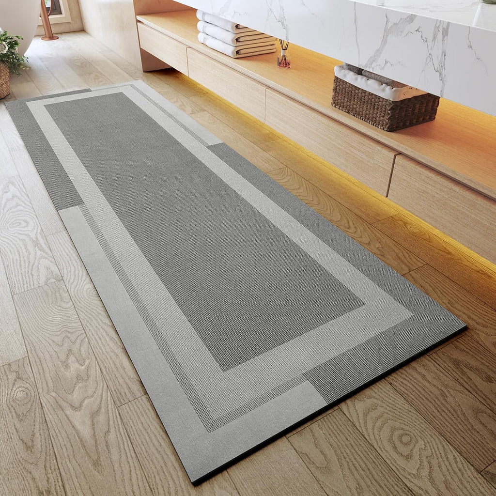 Eyrmat Non-Slip Bath Mat, Rubber Backing, Ultra Thin, Quick Dry, Absorbent, Washable, Gray, 16 x 24 Inches