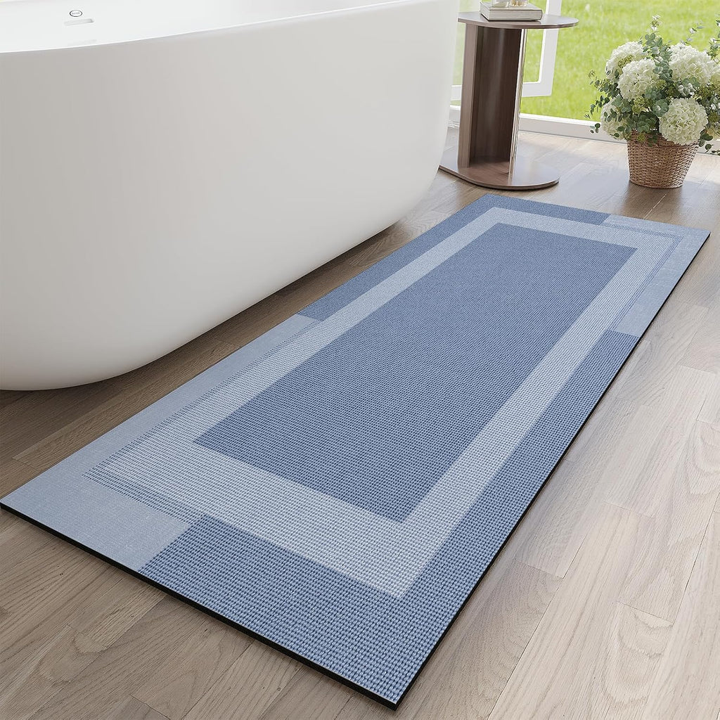 Eyrmat Non-Slip Bath Mat, Rubber Backing, Ultra Thin, Quick Dry, Absorbent, Washable, Gray, 16 x 24 Inches