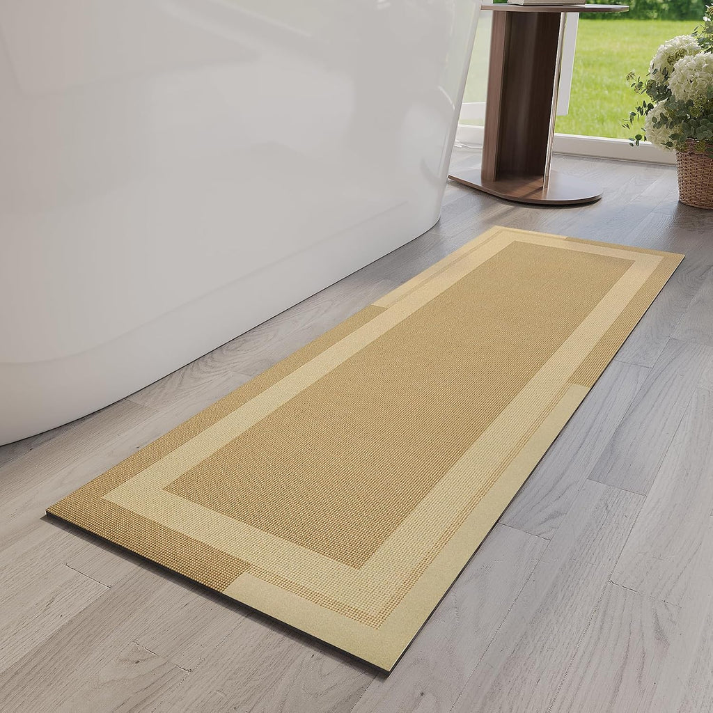 Eyrmat Non-Slip Bath Mat, Rubber Backing, Ultra Thin, Quick Dry, Absorbent, Washable, Gray, 16 x 24 Inches