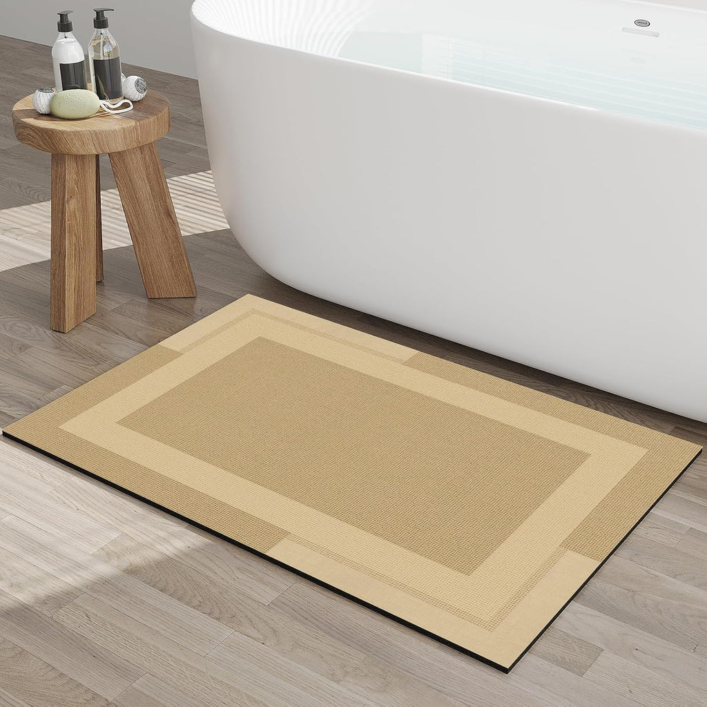 Eyrmat Non-Slip Bath Mat, Rubber Backing, Ultra Thin, Quick Dry, Absorbent, Washable, Gray, 16 x 24 Inches