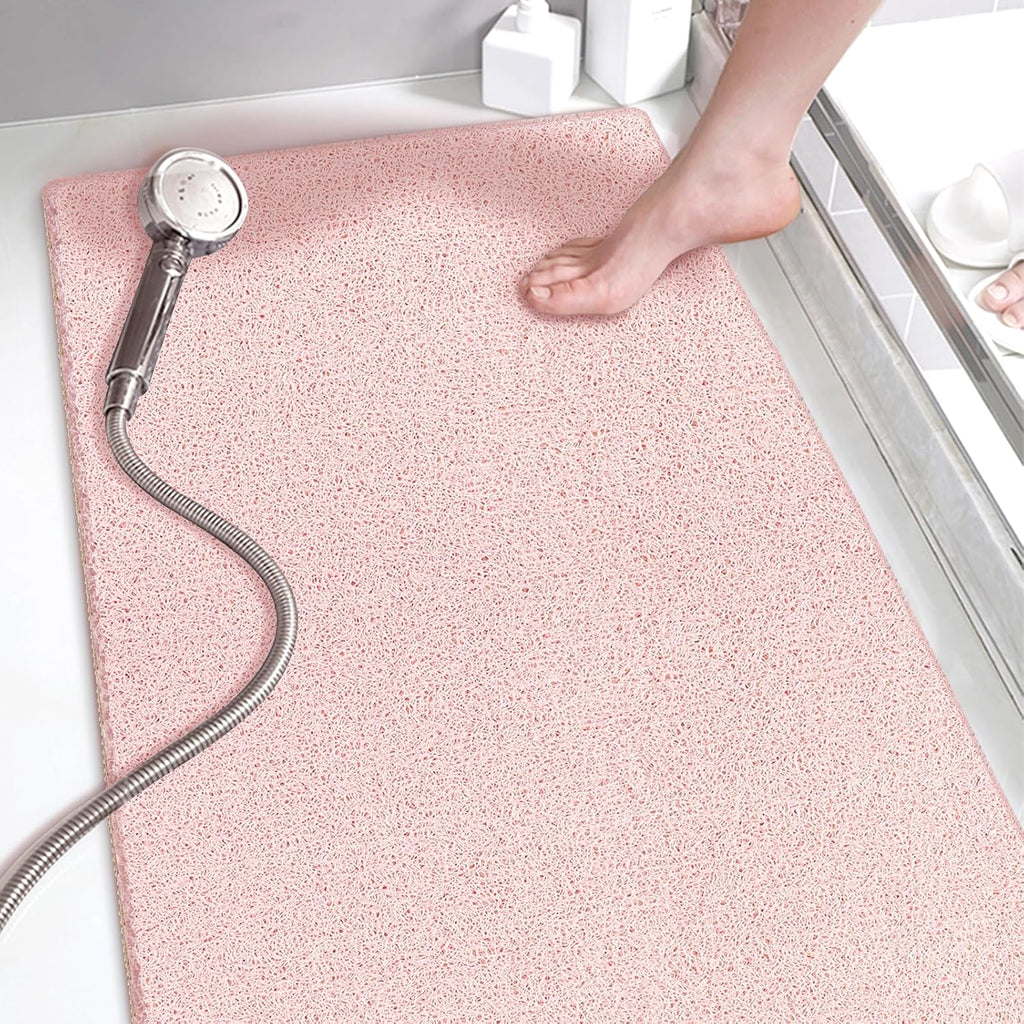 Eyrmat Non-Slip Shower Mat, No Suction Cups, PVC Loofah Material, Quick Drying, Grey, 15.7 x 36 Inches