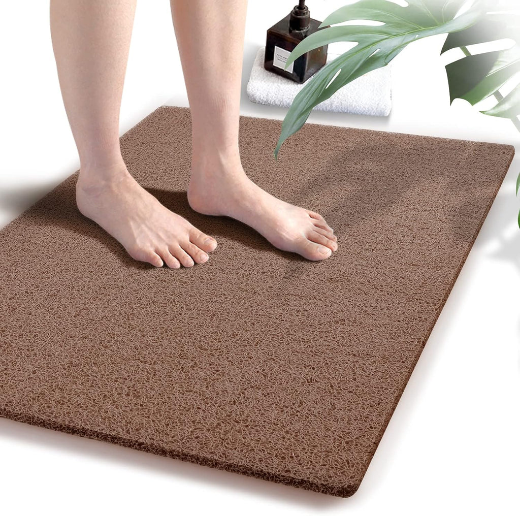 Eyrmat Non-Slip Shower Mat, No Suction Cups, PVC Loofah Material, Quick Drying, Grey, 15.7 x 36 Inches