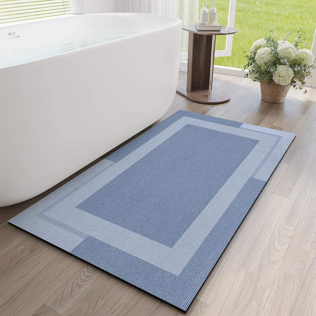 Eyrmat Non-Slip Bath Mat, Rubber Backing, Ultra Thin, Quick Dry, Absorbent, Washable, Gray, 16 x 24 Inches