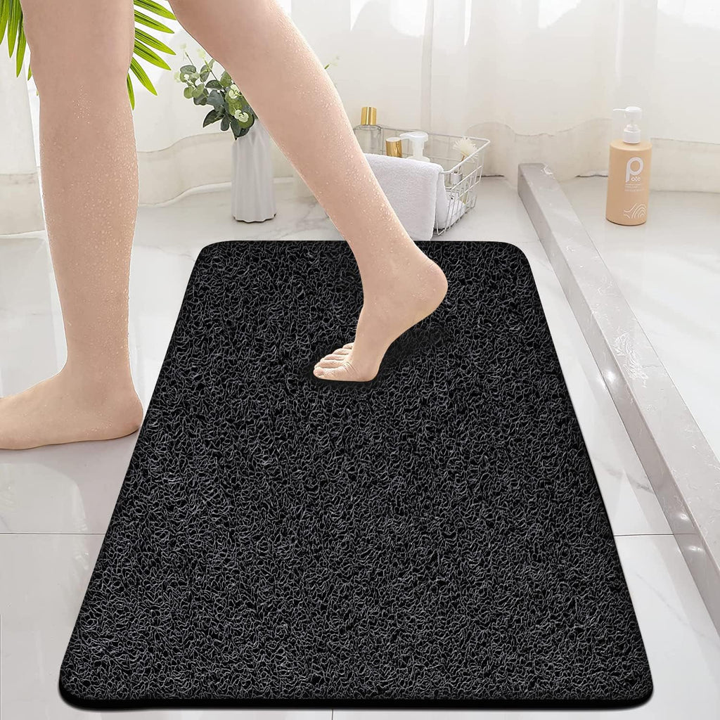 Eyrmat Non-Slip Shower Mat, No Suction Cups, PVC Loofah Material, Quick Drying, Grey, 15.7 x 36 Inches