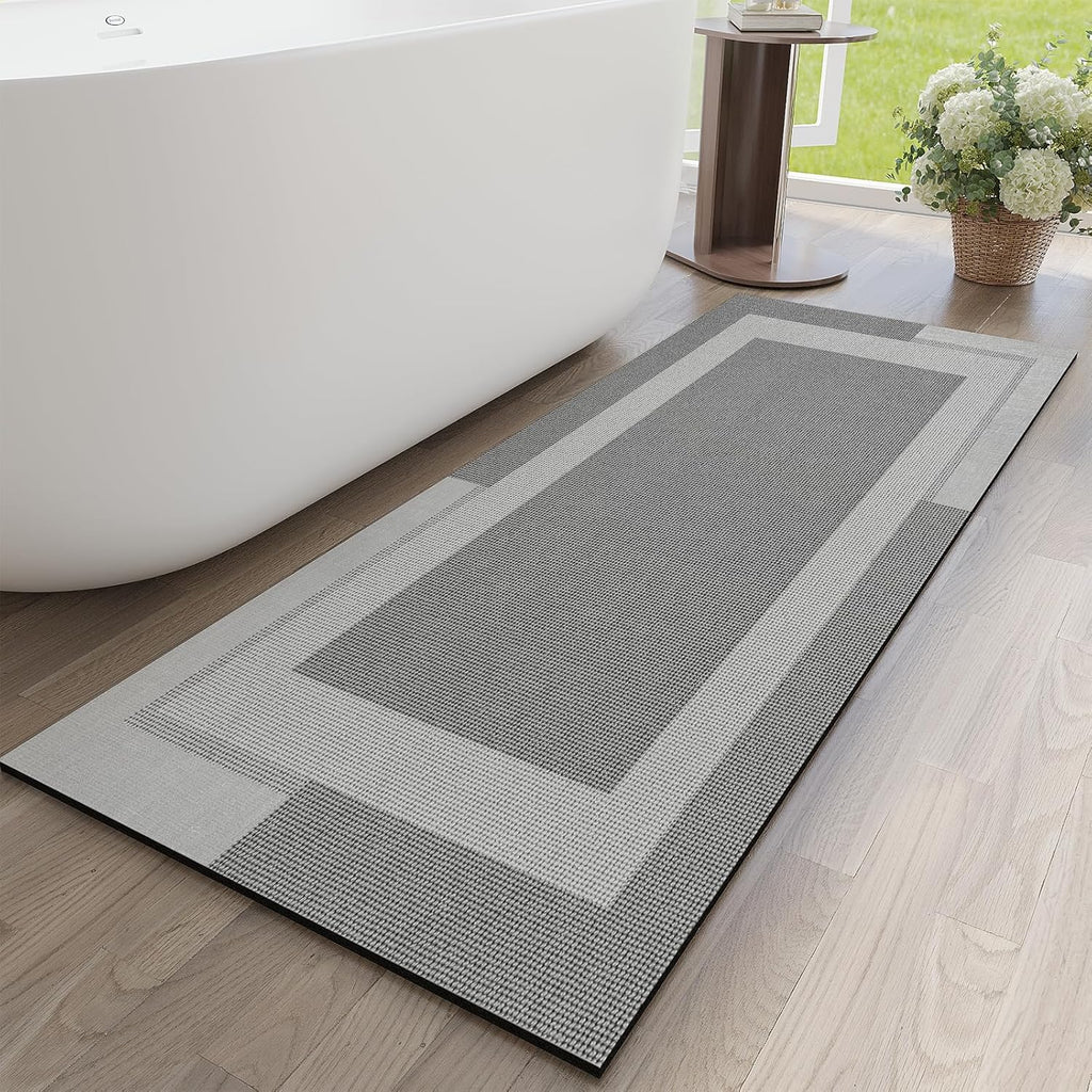 Eyrmat Non-Slip Bath Mat, Rubber Backing, Ultra Thin, Quick Dry, Absorbent, Washable, Gray, 16 x 24 Inches