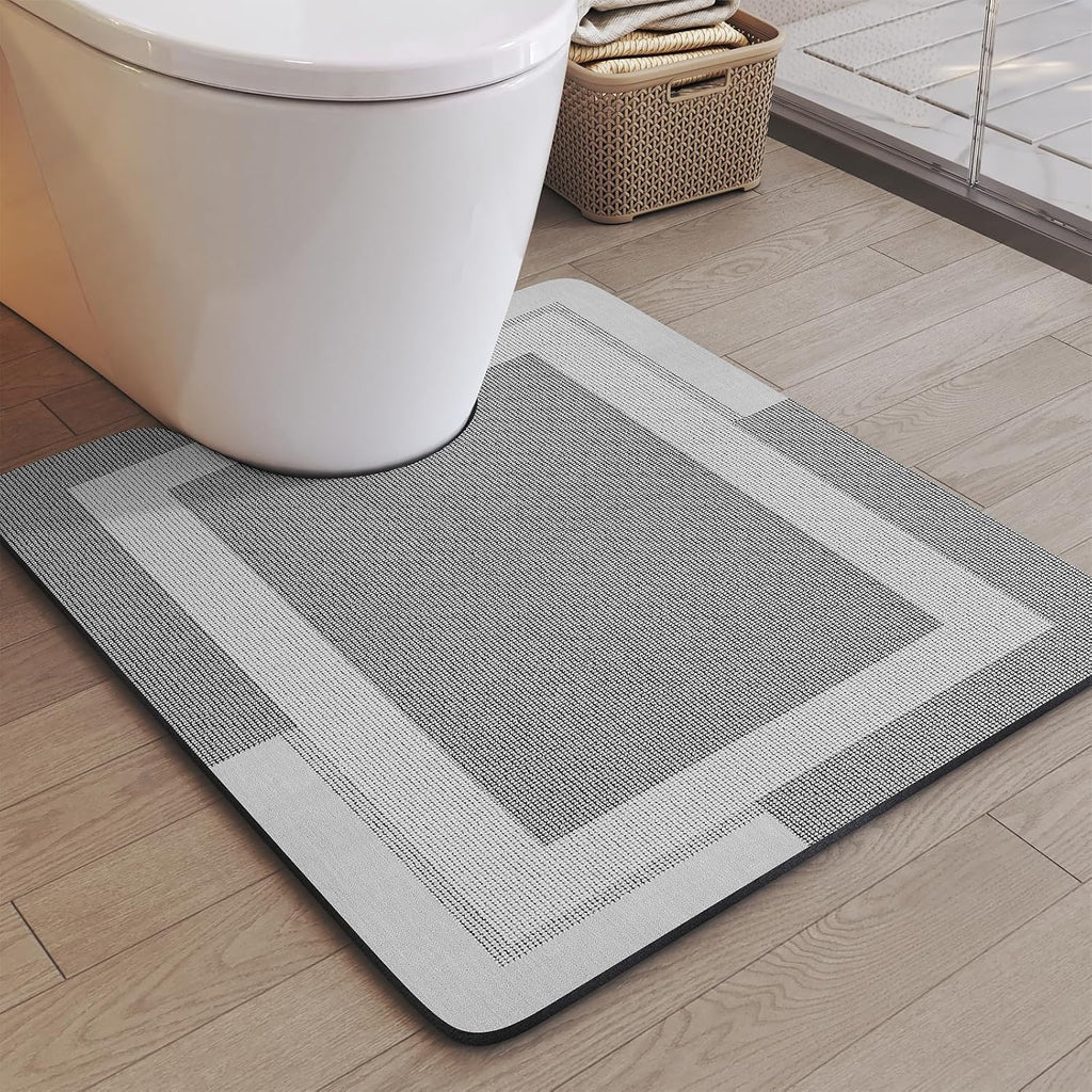 Eyrmat Non-Slip Bath Mat, Rubber Backing, Ultra Thin, Quick Dry, Absorbent, Washable, Gray, 16 x 24 Inches