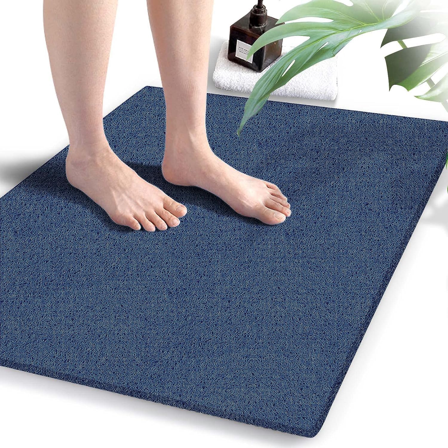 Eyrmat Non-Slip Shower Mat, No Suction Cups, PVC Loofah Material, Quick Drying, Grey, 15.7 x 36 Inches